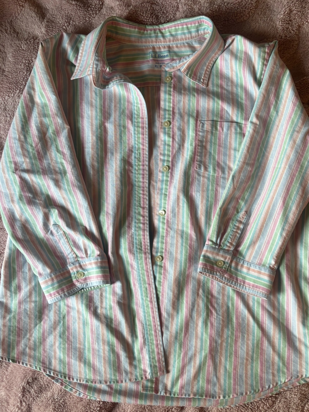 L.L. Bean 100% Cotton Pastel Stripe Button-Down Shirt- XL
